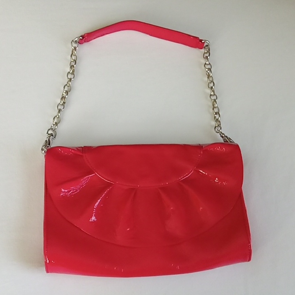 Patent Red Chain-Handle Wristlet Clutch